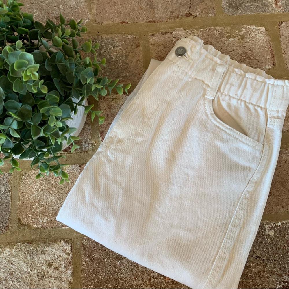 H&M | High Waisted Paper Bag White Pants | 4